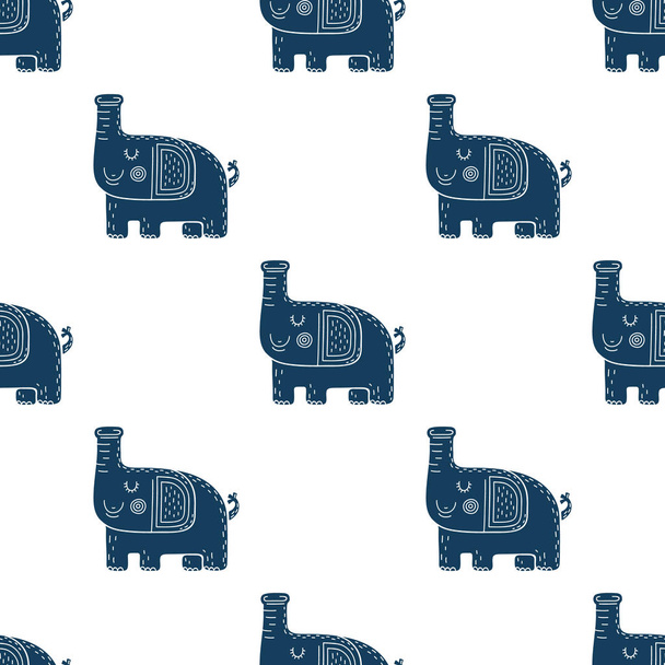 Lovely childish seamless vector pattern with elephants in Scandinavian style - Vektor, kép
