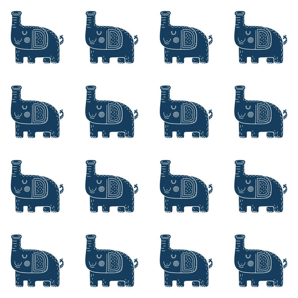 Lovely childish seamless vector pattern with elephants in Scandinavian style - Vector, Image