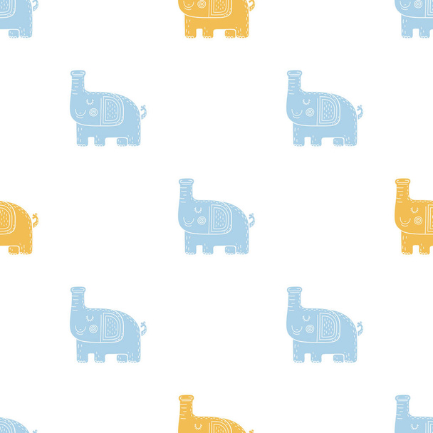 Lovely childish seamless vector pattern with elephants in Scandinavian style - Vector, Imagen