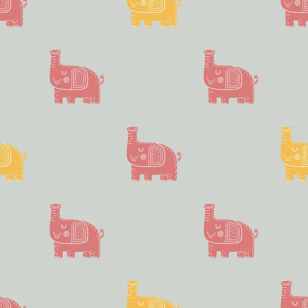 Lovely childish seamless vector pattern with elephants in Scandinavian style - ベクター画像