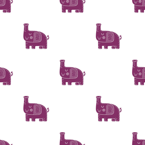 Lovely childish seamless vector pattern with elephants in Scandinavian style - Vecteur, image