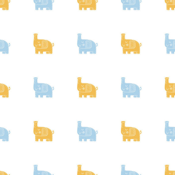 Lovely childish seamless vector pattern with elephants in Scandinavian style - Wektor, obraz
