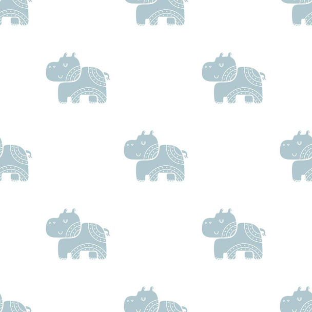 Cute childish seamless vector pattern with hippopotamus in Scandinavian style - Vektör, Görsel