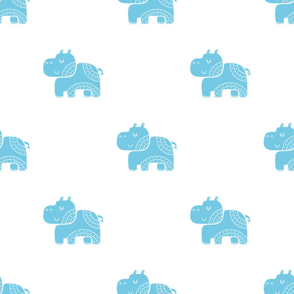Cute childish seamless vector pattern with hippopotamus in Scandinavian style - Vecteur, image