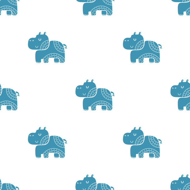 Cute childish seamless vector pattern with hippopotamus in Scandinavian style - Vector, Imagen