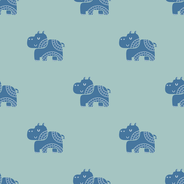 Cute childish seamless vector pattern with hippopotamus in Scandinavian style - Вектор,изображение
