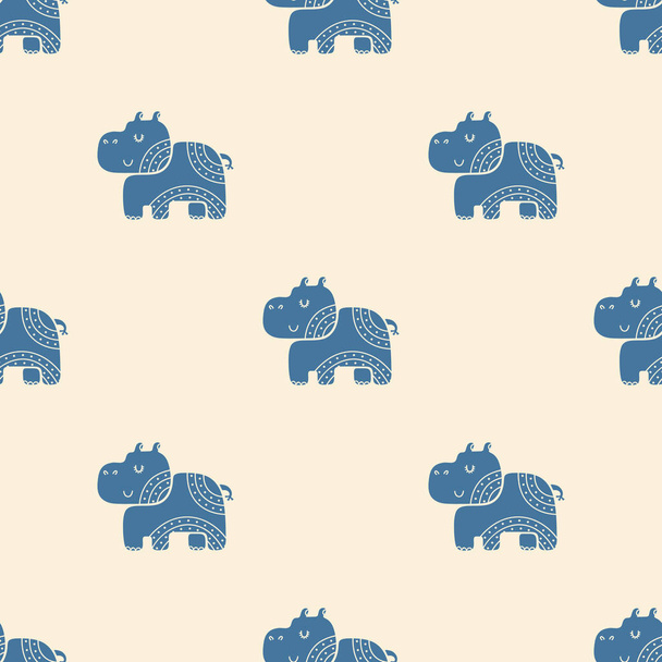 Cute childish seamless vector pattern with hippopotamus in Scandinavian style - Vettoriali, immagini