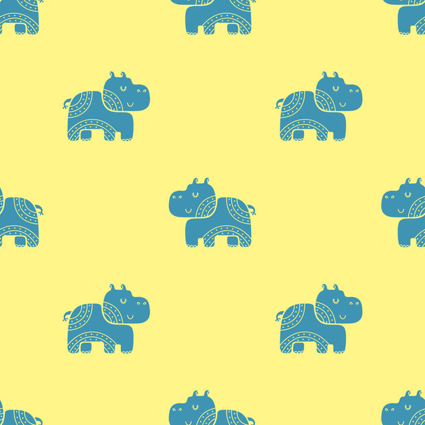 Cute childish seamless vector pattern with hippopotamus in Scandinavian style - Vetor, Imagem