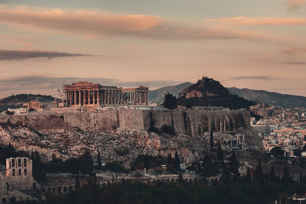 Athens skyline sunrise viewed from mountain top, Greece. - Photo, Image