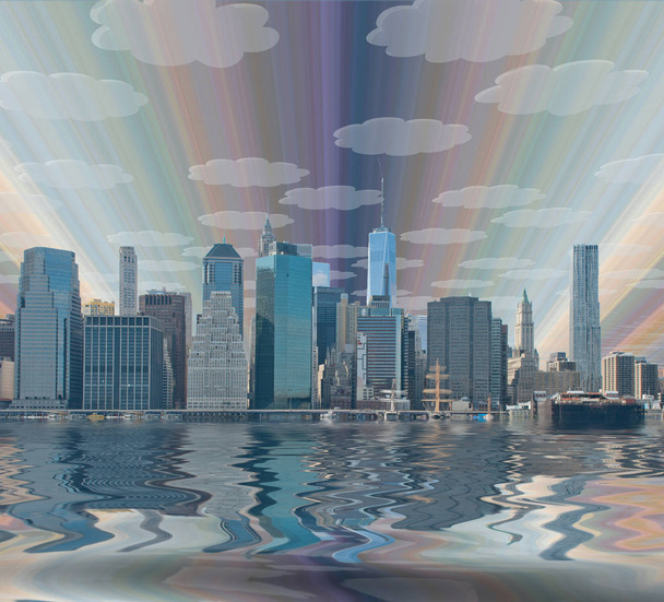 Paisaje de Nueva York. Ilustración moderna colorida para fondo
 - Foto, Imagen