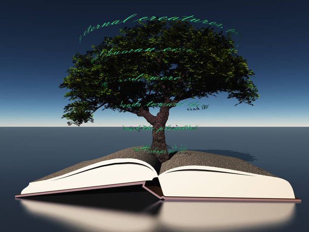 Зеленое дерево растет из книги
. - Фото, изображение