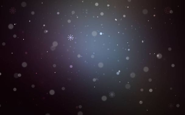 Tmavě modrý vektor textura s barevné vločky. Sníh na rozmazané pozadí abstraktní s přechodem. Vzor lze použít pro nový rok letáky. - Vektor, obrázek