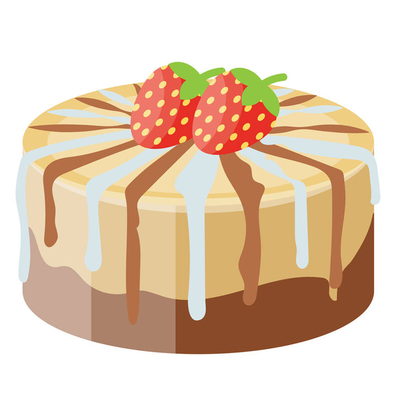 White and dark chocolate topping with strawberries on top chocolate velvet cake - Vector, Imagen