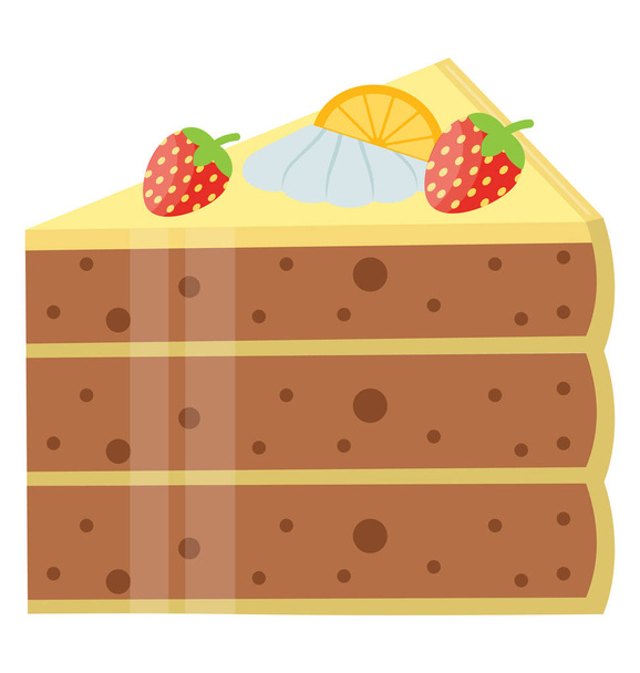 Κομμάτι του κέικ σοκολάτας με βανίλια στρώματα και φράουλες  - Διάνυσμα, εικόνα