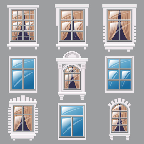Conjunto de diferentes ventanas, elemento para arquitectura, vector, ilustración, aislado
 - Vector, Imagen