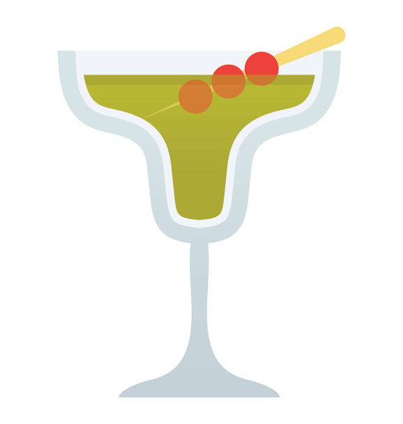 A wine glass having beverage in it with the fruits in it representing martini cocktail  - Vecteur, image