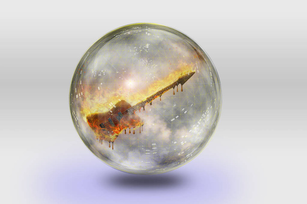 Flaming Guitar inside crystal sphere - Foto, afbeelding