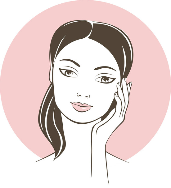 Young beautiful female face close up outline drawing  - Vector, Image