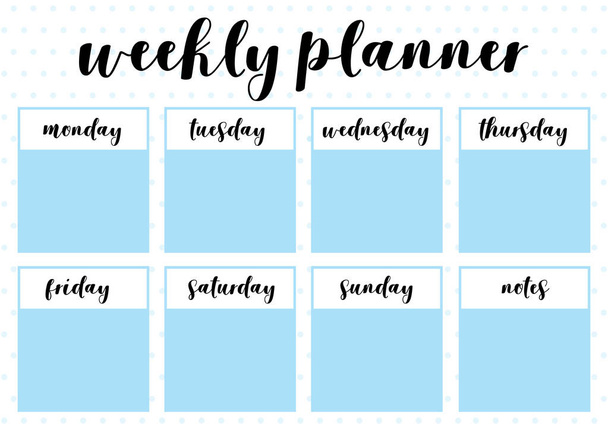 Weekly planner, printable page for note book . - Vector, imagen