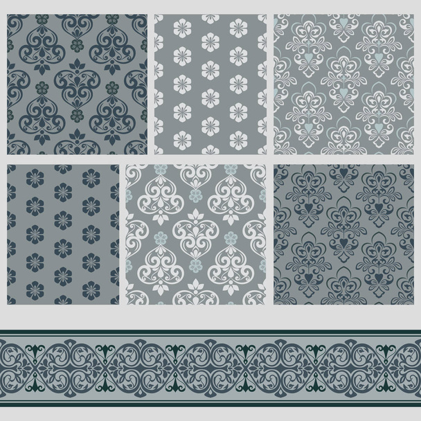 Patrones grises con adornos florales plantilla vectorial. Conjunto de diseño para materiales impresos. Fondos de pantalla texturas
. - Vector, Imagen