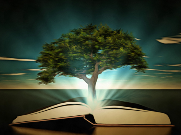 Δέντρο μεγαλώνει από το βιβλίο. - Φωτογραφία, εικόνα