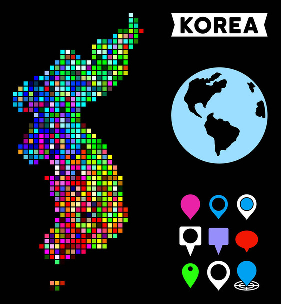 Έγχρωμη κουκκίδα βόρεια και Νότια Κορέα χάρτη - Διάνυσμα, εικόνα