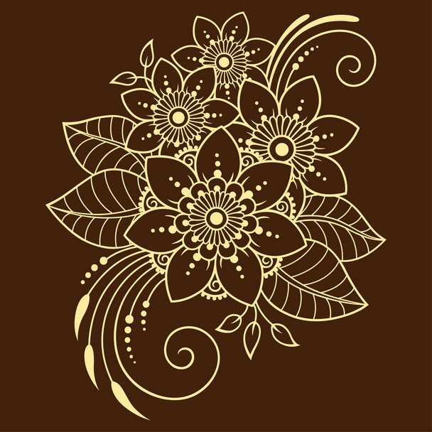 Mehndi μοτίβο λουλουδιών για Henna σχεδίασης και τατουάζ. Διακόσμηση σε έθνικ στυλ ανατολίτικο, ινδοι. - Διάνυσμα, εικόνα