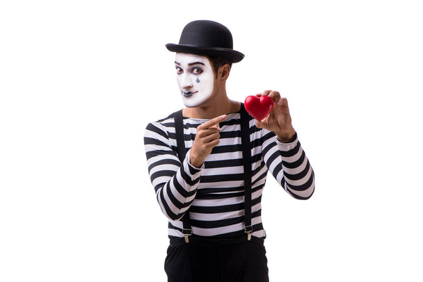 Mime holding red heart isolated on white background  - Foto, Imagem