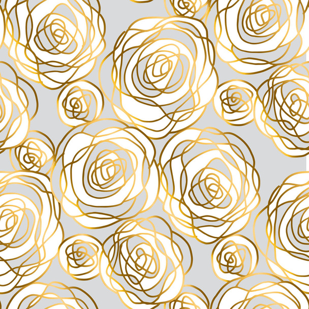 gold and gray hand drawn rose motif.  - Vektori, kuva
