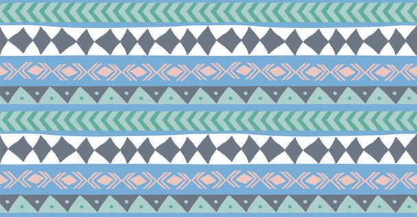 Розово-голубой зеленый геометрический бесшовный рисунок в африканском стиле с квадратом, племенами и кругами
 - Вектор,изображение