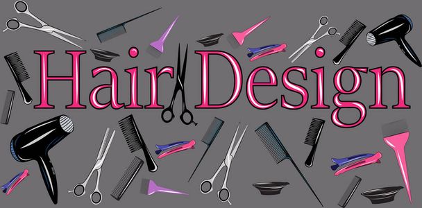 Ilustração de uma ferramenta de cabeleireiro. Cartaz com ferramentas de cabeleireiro para publicidade e design
 - Foto, Imagem