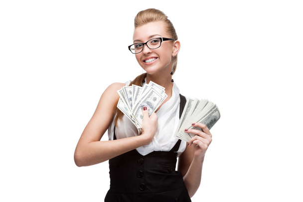businesswoman holding money - Φωτογραφία, εικόνα