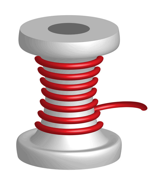 Reel with red thread 3d vector illustration. изолированные на белом фоне катушки и веревки для ремонта одежды
 - Вектор,изображение