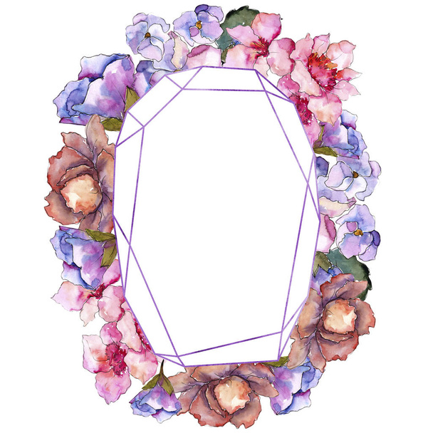 Pink and purple gardania. Floral botanical flower. Frame border ornament square. - Zdjęcie, obraz