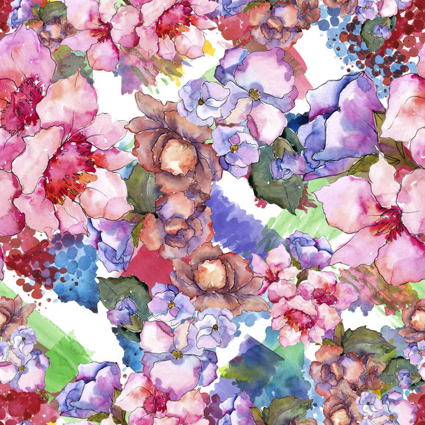Roze en paarse gardania. Floral botanische bloem. Naadloze achtergrondpatroon. - Foto, afbeelding