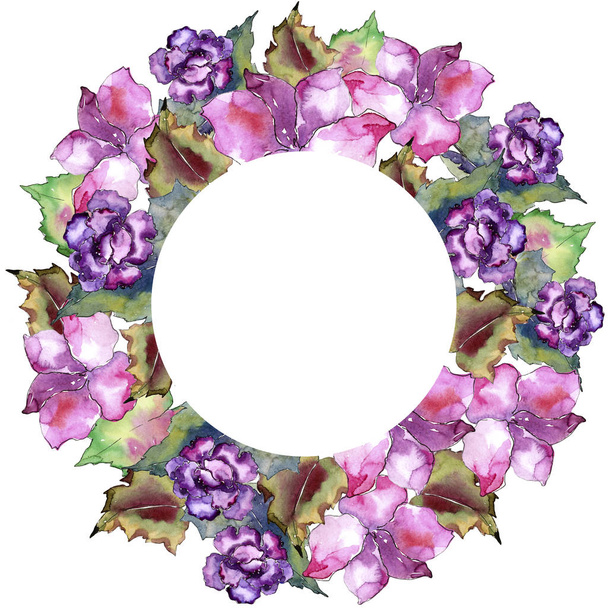 Gardania rosa y púrpura. Flor botánica floral. Marco borde ornamento cuadrado
. - Foto, Imagen