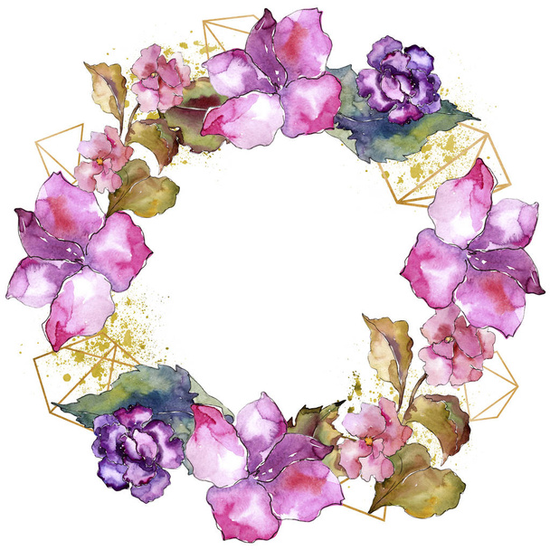 rosa und lila Gardania. Blütenbotanische Blume. Rahmen Rand Ornament Quadrat. - Foto, Bild