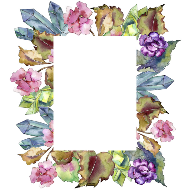 Garderie rose et violette. Fleur botanique florale. Cadre bordure ornement carré
. - Photo, image