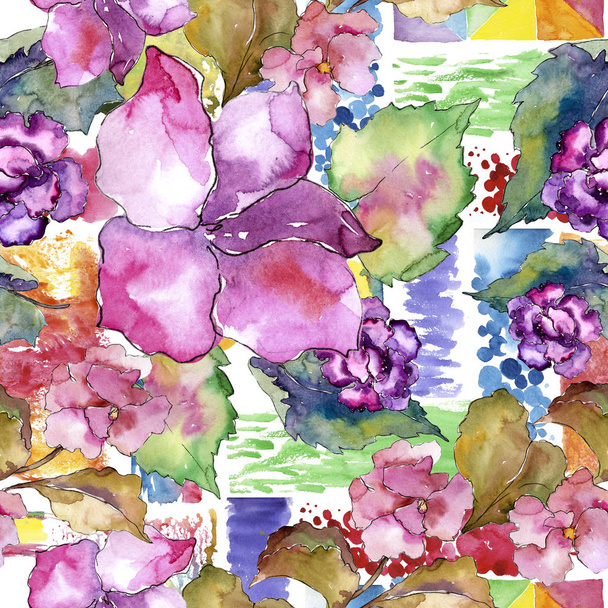 Gardania rosa e viola. Fiore botanico floreale. Modello di sfondo senza soluzione di continuità
. - Foto, immagini