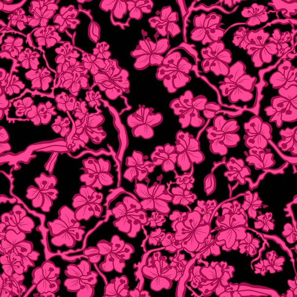 Elegant seamless pattern with sakura flowers, design elements. Floral  pattern for invitations, cards, print, gift wrap, manufacturing, textile, fabric, wallpapers - Вектор,изображение