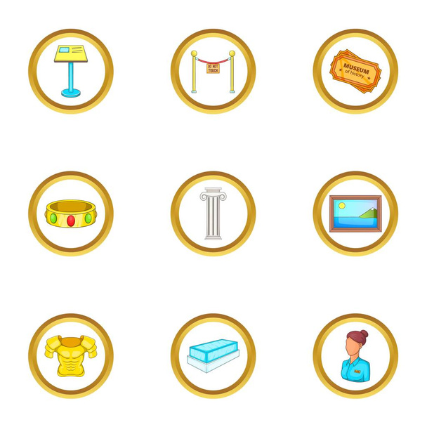 Museum icons set, cartoon style - Vector, Image
