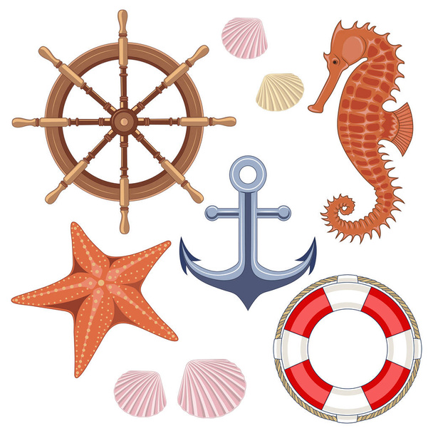 Set of vector images on a marine theme. - Vektor, Bild