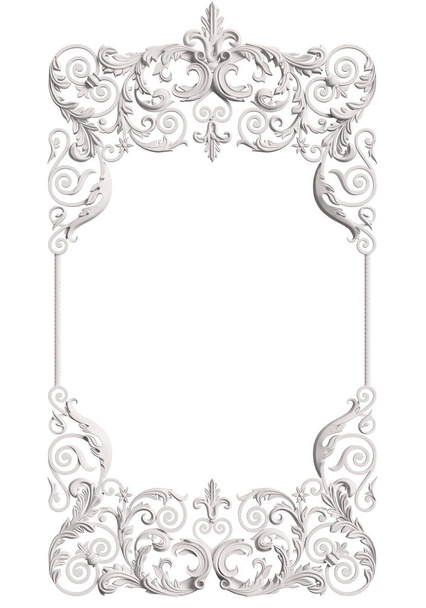 Classic moulding white frame with ornament decor isolated on white background. Digital illustration. 3d rendering - Fotografie, Obrázek