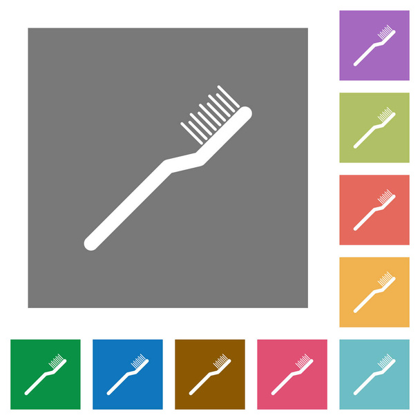 Toothbrush flat icons on simple color square backgrounds - Vector, Imagen