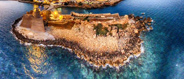 Panoramic night aerial view of Aragonese Fortress in Le Castella, Calabria. - Photo, Image