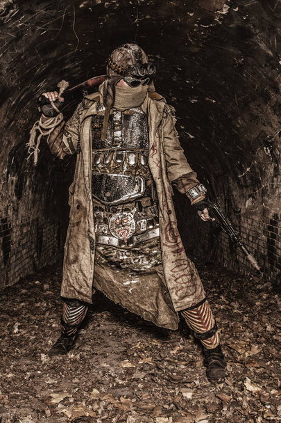 Post apocalyptic survivor in abandoned tunnel - Photo, Image