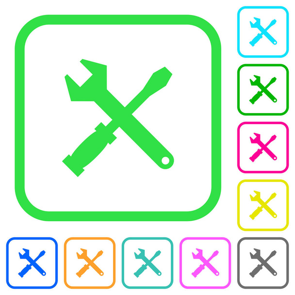 Tool kit vivide icone piatte colorate in bordi curvi su sfondo bianco
 - Vettoriali, immagini