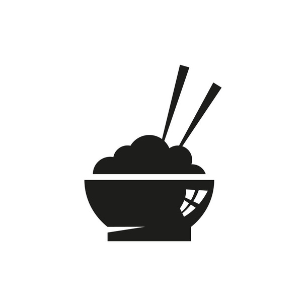 черно-белый контур векторной иконы азиатской кухни блюдо из риса
 - Вектор,изображение