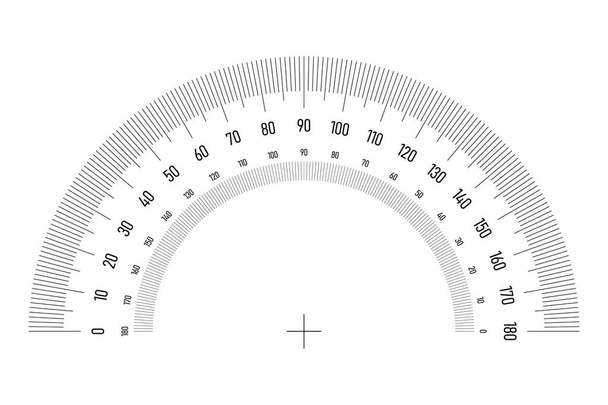 Winkelraster zum Messen von Winkel oder Neigung. Doppelseitige 180-Grad-Skala. einfache Vektorillustration - Vektor, Bild