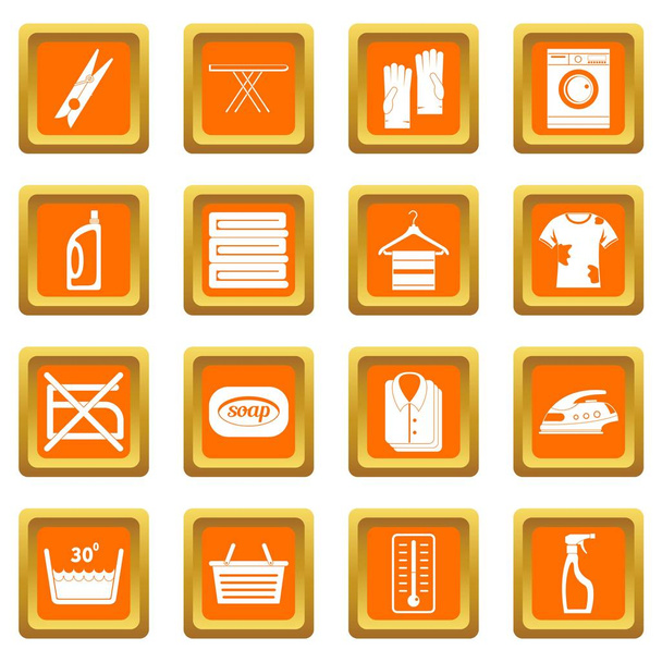 Laundry icons set orange - Вектор,изображение